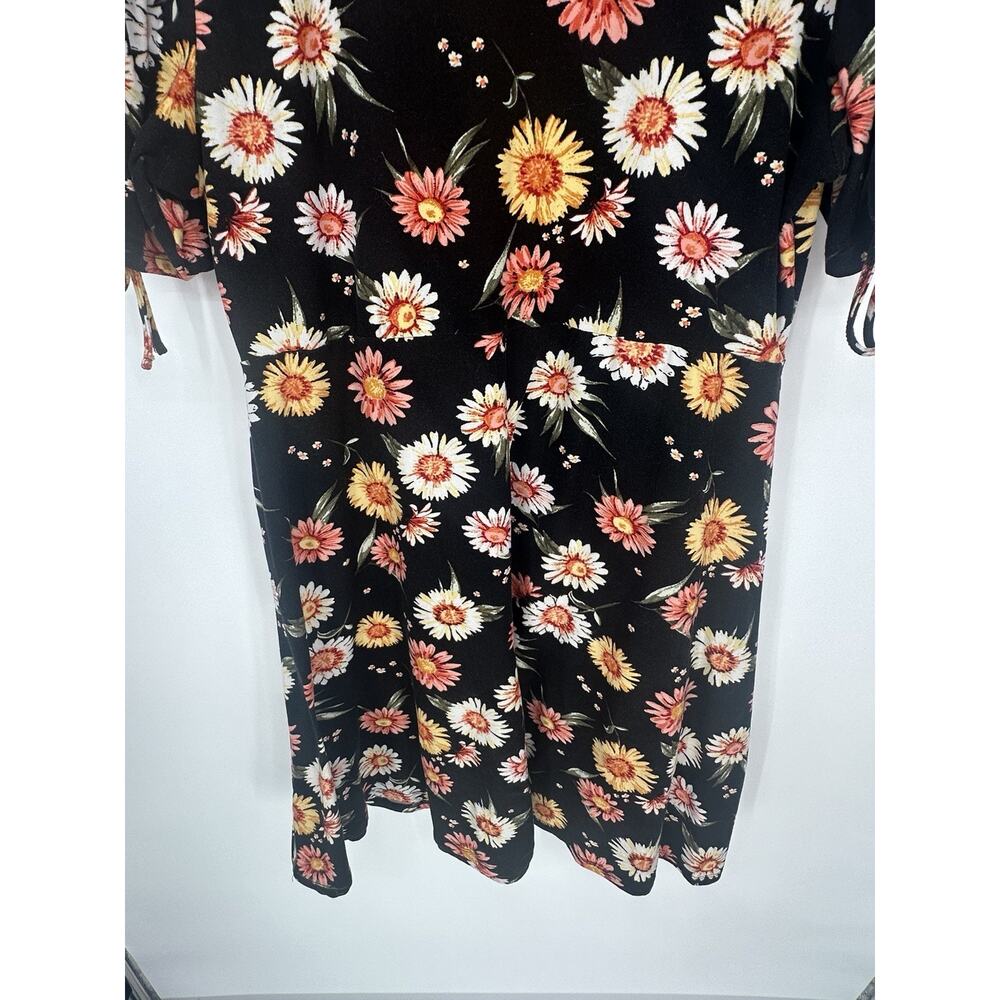 Derek Heart Plus 2X Black Floral Dress Tie Sleeve Fit Flare Boho Witchy Fairy - Picture 5 of 8